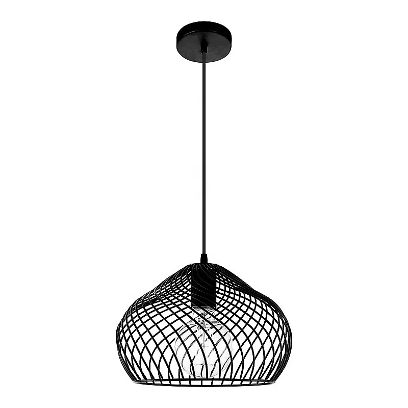 Cheap Pendant Cage Light Fixtures New Black Luminaire Fittings Modern Living Room Iron Metal Led Lamps