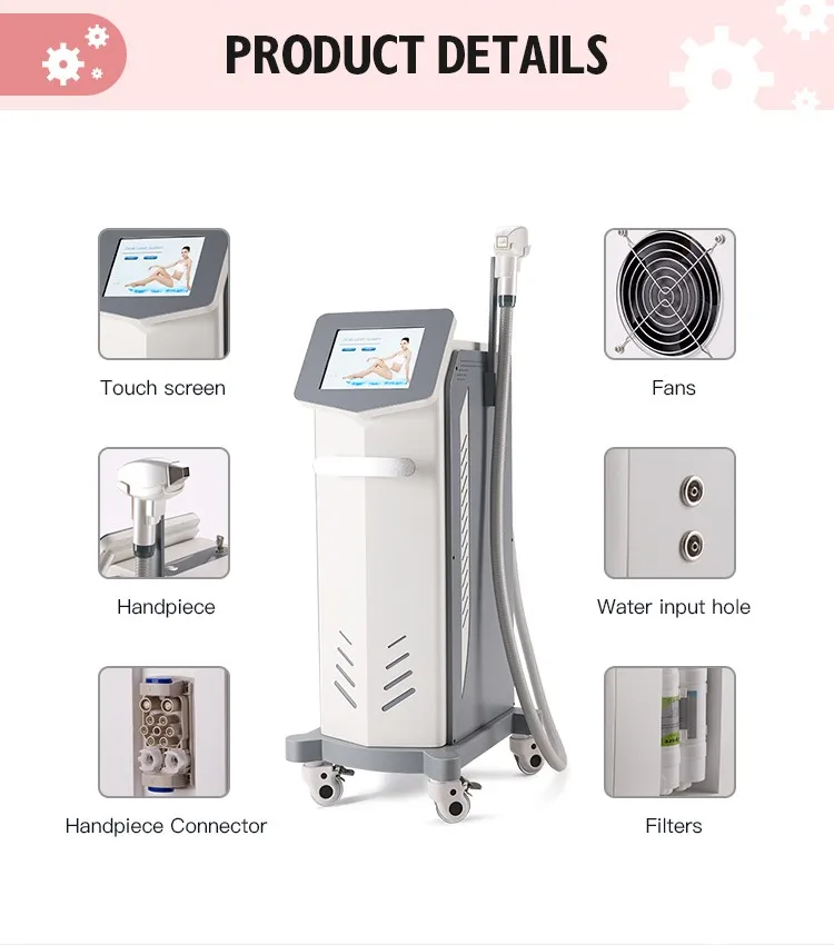 Portable 808 Nm Diode Laser Hair Removal Machine Painless Permanent 808 Diode Laser Hair Removal Equipment