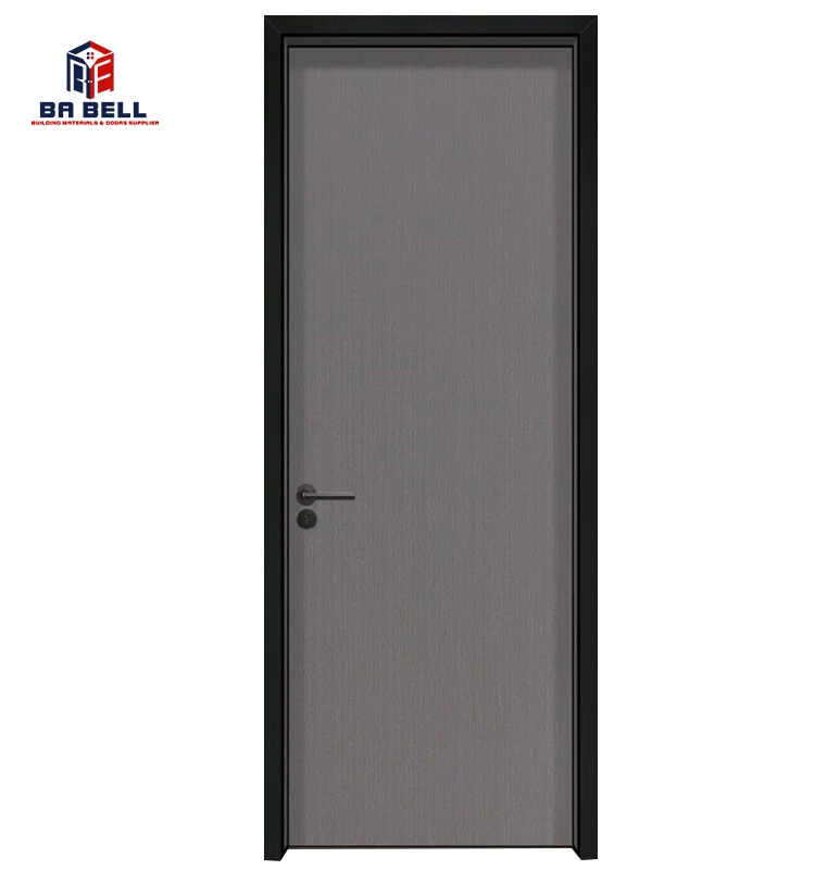 优质蓝灰木纹房间门用黑色门框摆动平开门中国供应商 