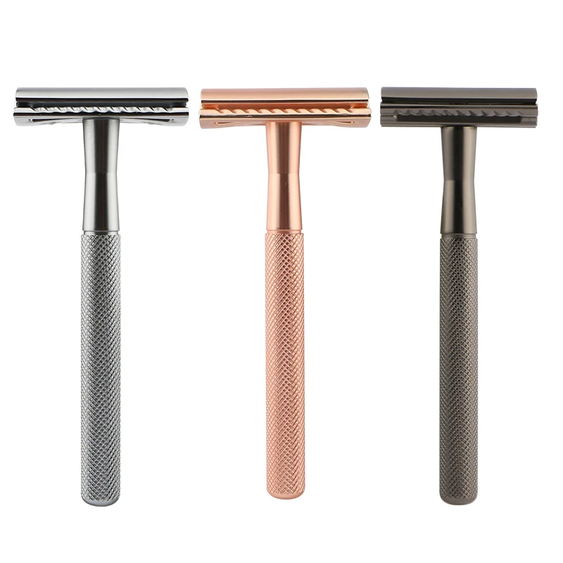 

customized box package brass handle 3 parts Classic men's safety razor, Black