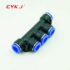 Branch Connection Fittings ,black body blue sleeve five tube connector pneumatic fitting PK06