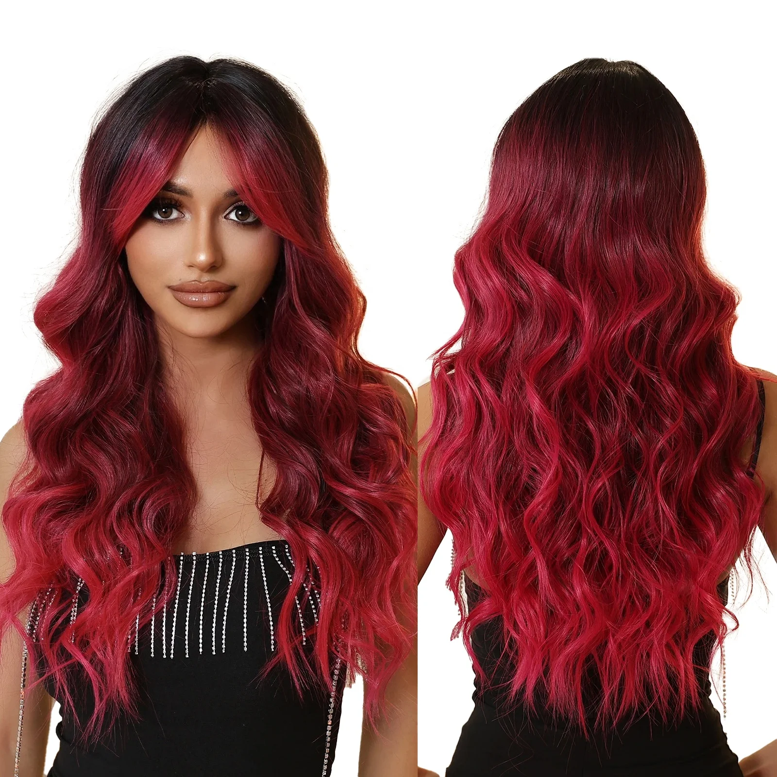 Long Wavy Wig with Bangs Ombre Heat Resistant Synthetic Hair Cute Party Costume Amazon.com : EVLYNN Blue Wig with Bangs Long Wavy Ombre Blue  main image 4