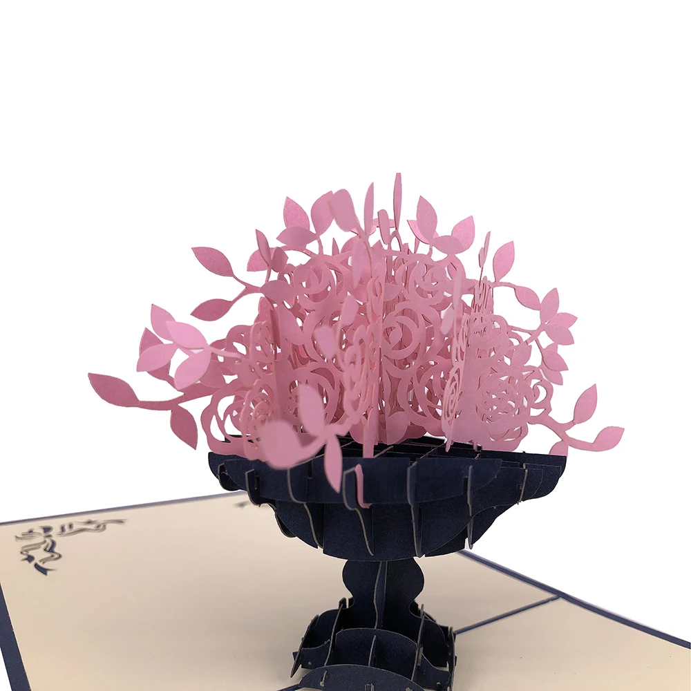 customised 3d pop up laser cut pink flower thank you card custom with logo