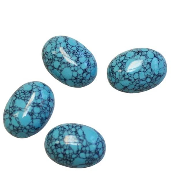 A PAIR OF 14x10mm OVAL CABOCHON-CUT NATURAL CHINESE TURQUOISE GEMSTONES 