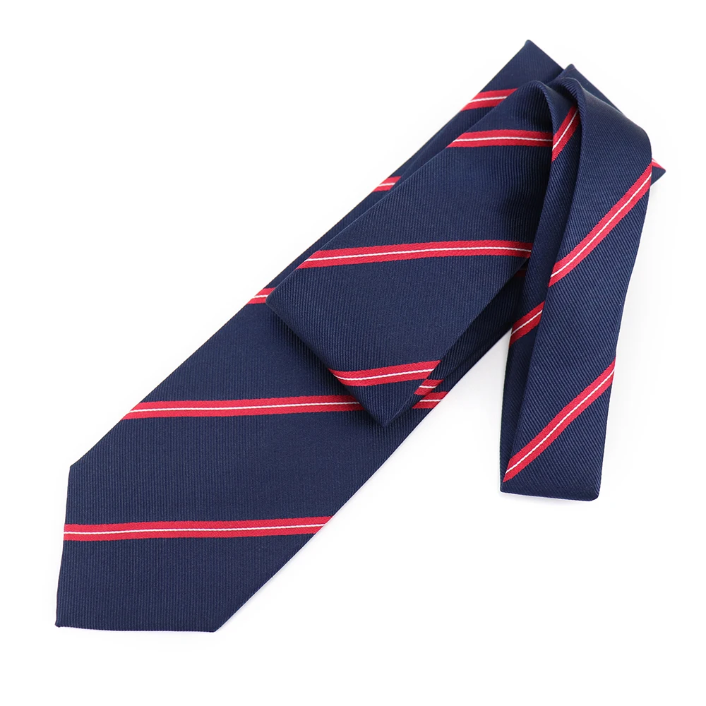 Formal Red Striped School Tie Logo Tipping Silk Jacquard Neckties Deep ...