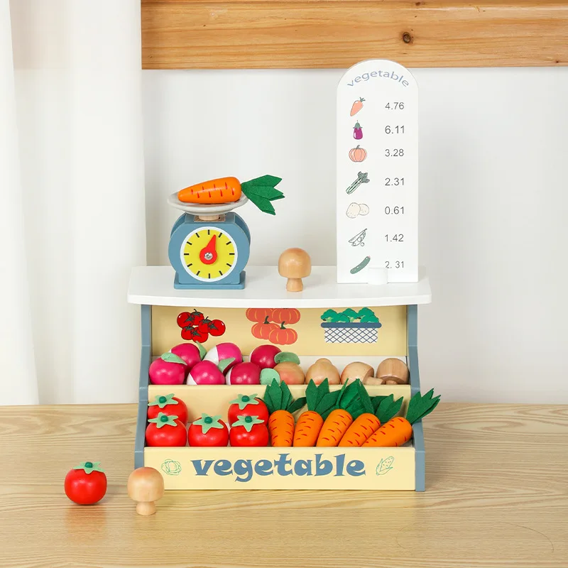 Wooden Family Fruit Selling Stall Vegetable Stall Small Supermarket Baby Puzzle Parentchild