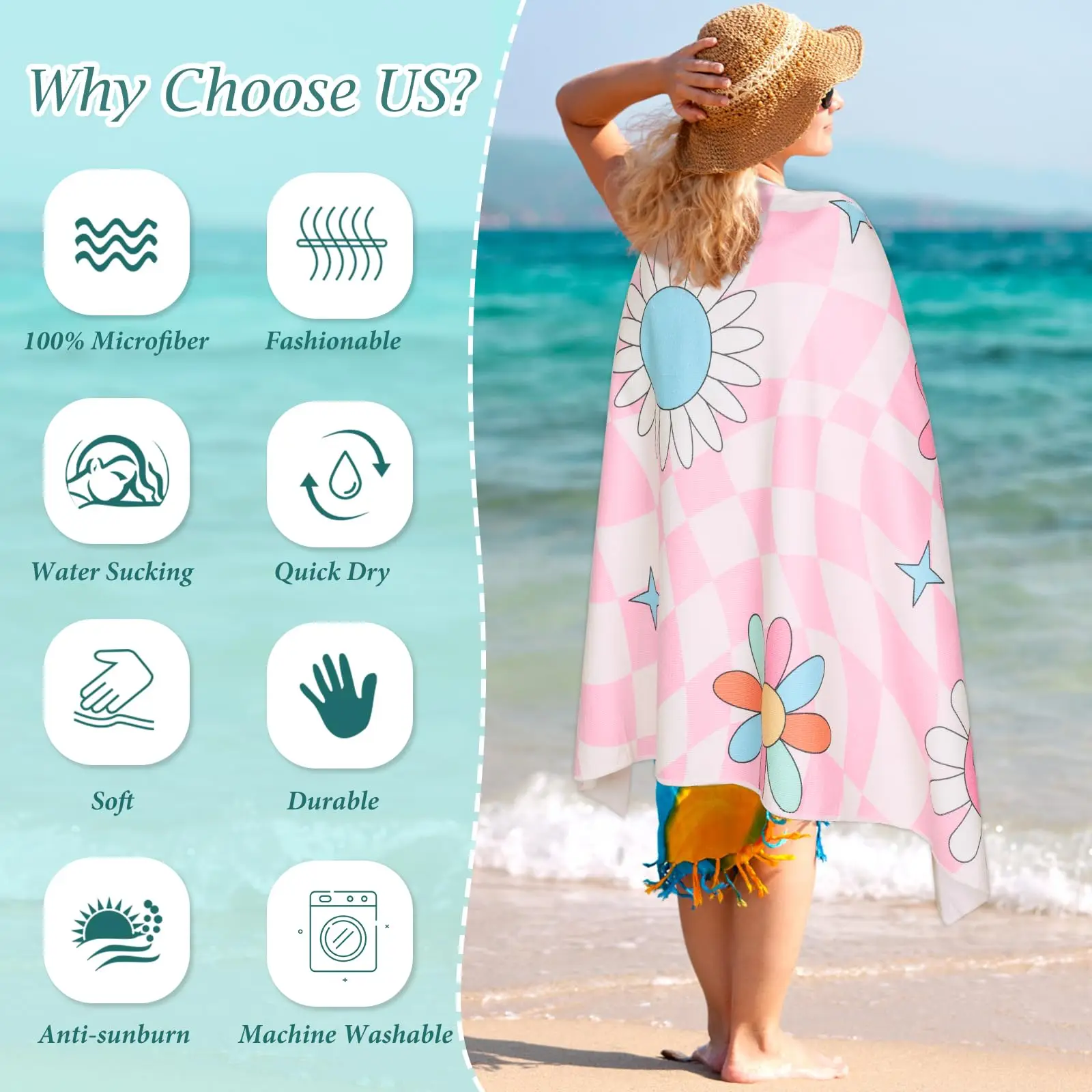 Microfiber Oversized Beach Towel Quick Dry Sand Proof Absorbent Compact Blanket Lightweight for Swimming Sports Beach details