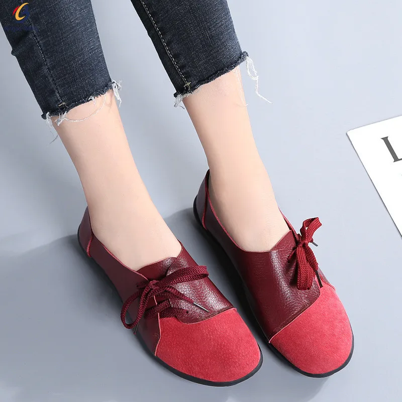 New Mother Shoes Lace Up Flat Shoes Leather Casual Comfortable Dress ...