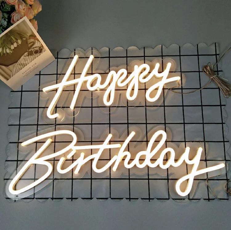 Warm white led neon sign for party use-happy birthday