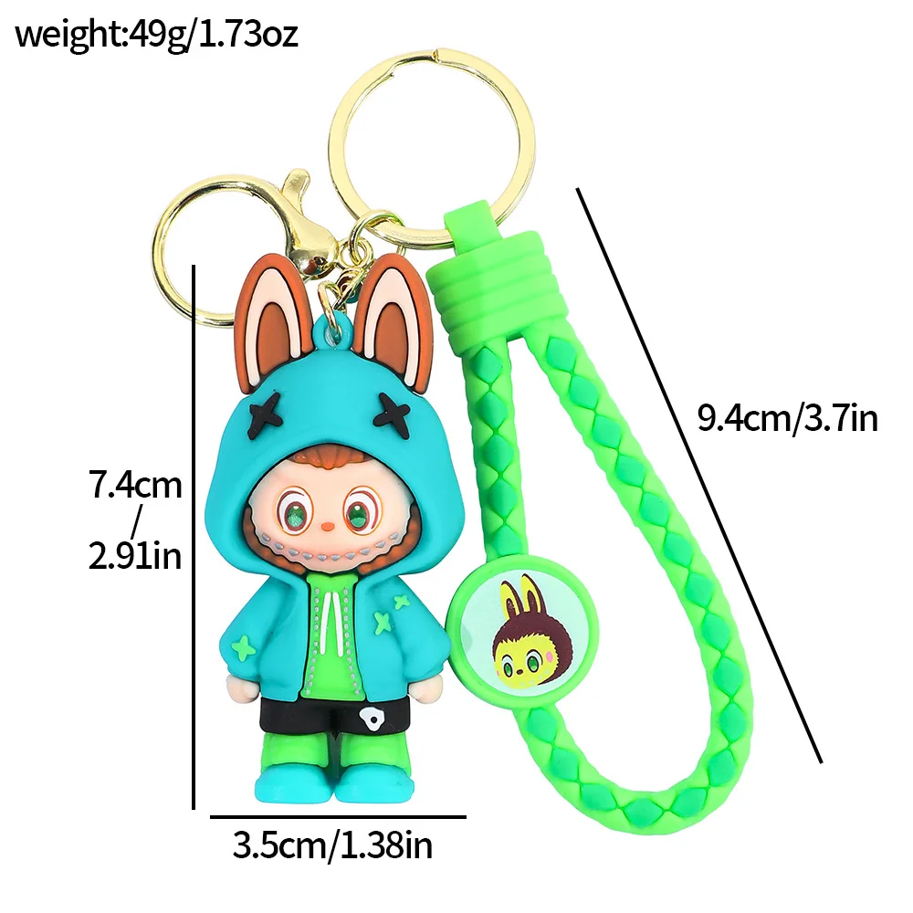 Labubu Cartoon Buck Teeth Silicone Keychain 3D PVC Metal Schoolbag Pendant Small Gift for Car Key Chain Wholesale Available