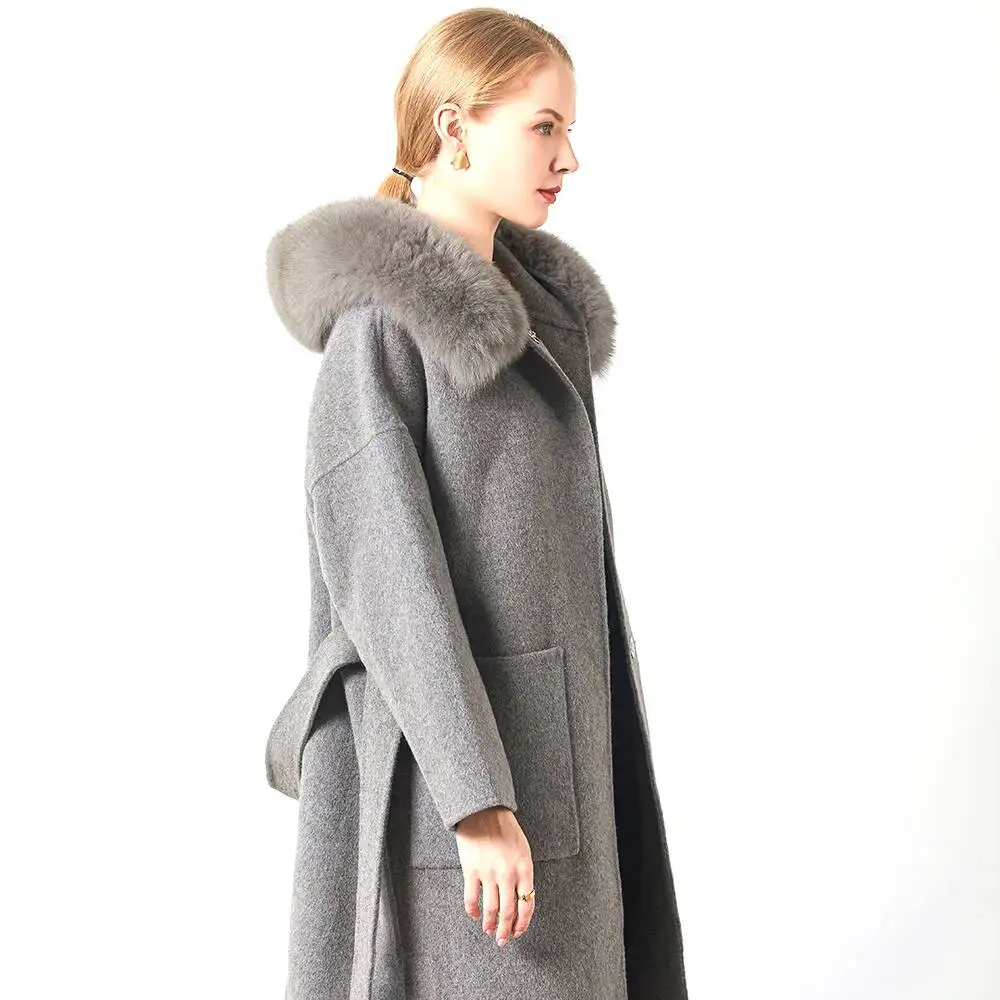 Lambskin Coat Ladies Fashion Fox Fur Collar Sheep Fur Overcoat Jacket ...