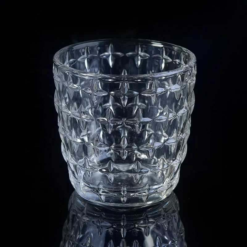 Transparent embossed candle bottles glass candle cup in bulk