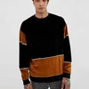 Mens oversized velour sweatshirt with colour blocking in black and brown