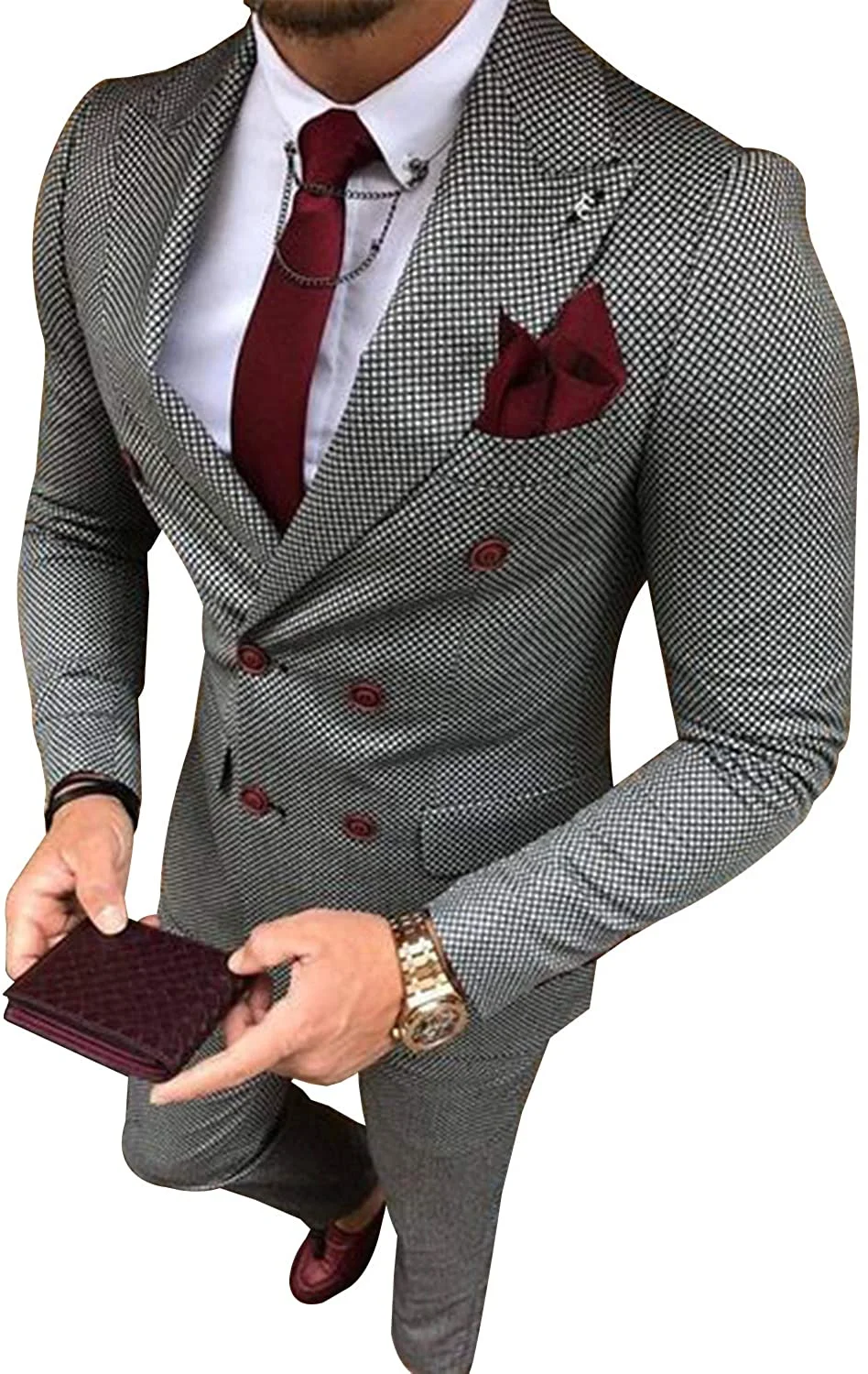 Men's Business Suits 2 Pieces Double Breasted Regular Fit Notch Lapel ...