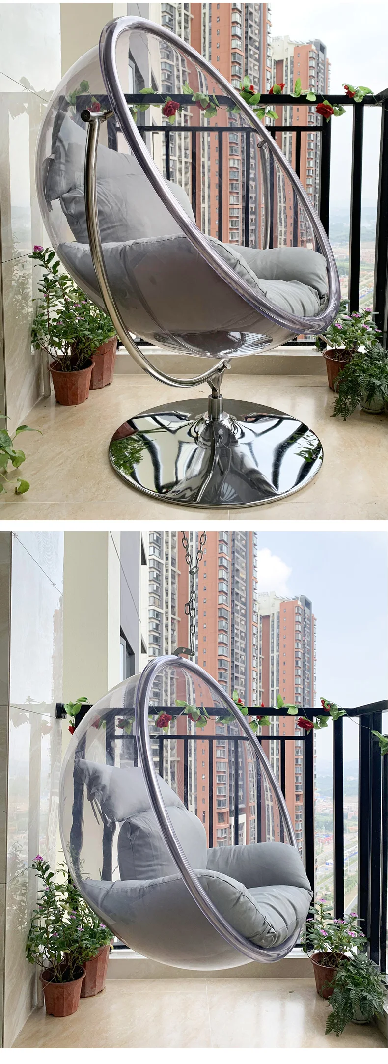 Modern Furniture Hanging Indoor Moon Swing Transparent Bubble Chair