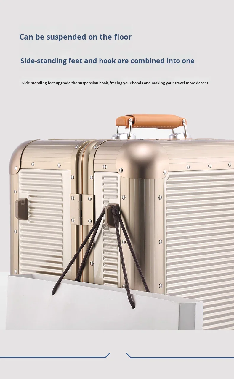 High-end New Design PC Aluminum Frame Suitcase Spinner Trolley Case 28 in Luggage Anti-drop Travel Case TSA Lock Leather Handle details