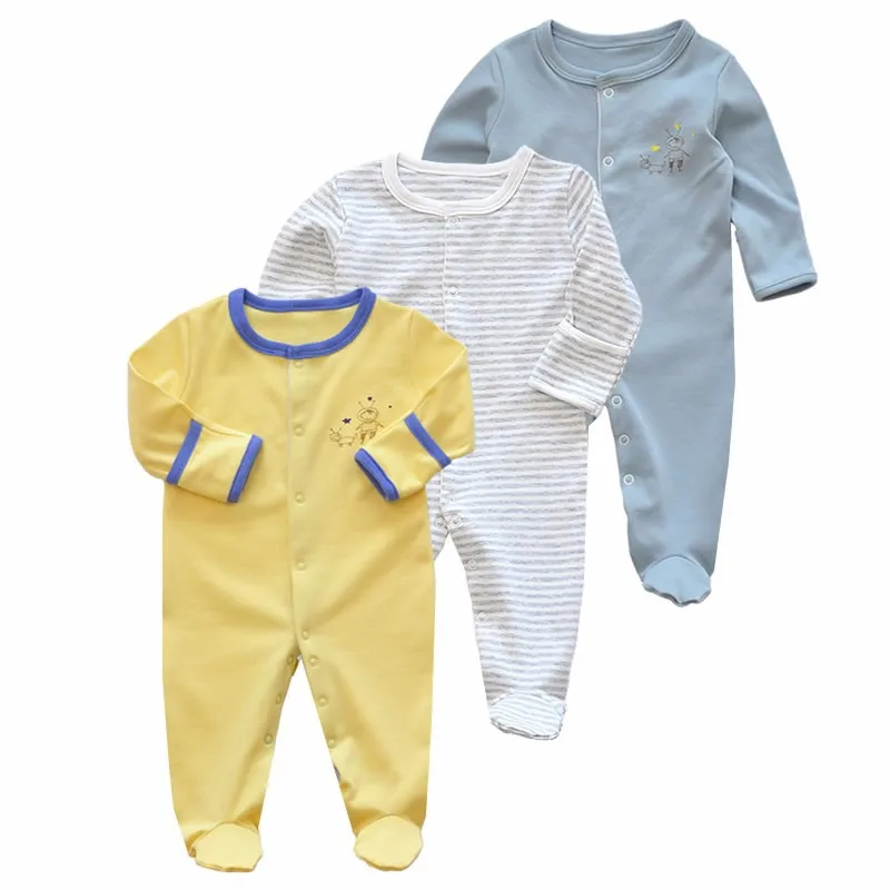 Pack Of 3 Baby Pajamas With Mitten Longsleeve Baby Rompers Printed ...