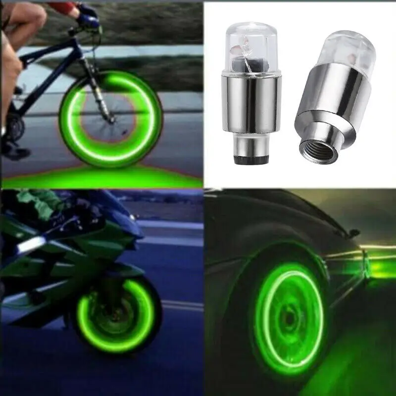 2 Oder 4 Lang Ventil Staubkappe Reifen Farbe LED Neon Auto Fahrrad Rad Licht 1 