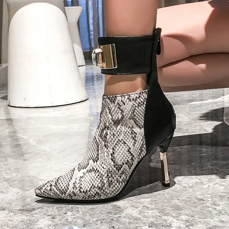 snake print stiletto booties