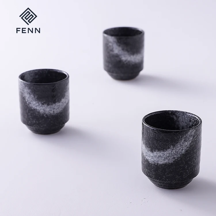Wholesale Black 260ml Hotel Cup / Japanese Bulk Porcelain Tea Cups No