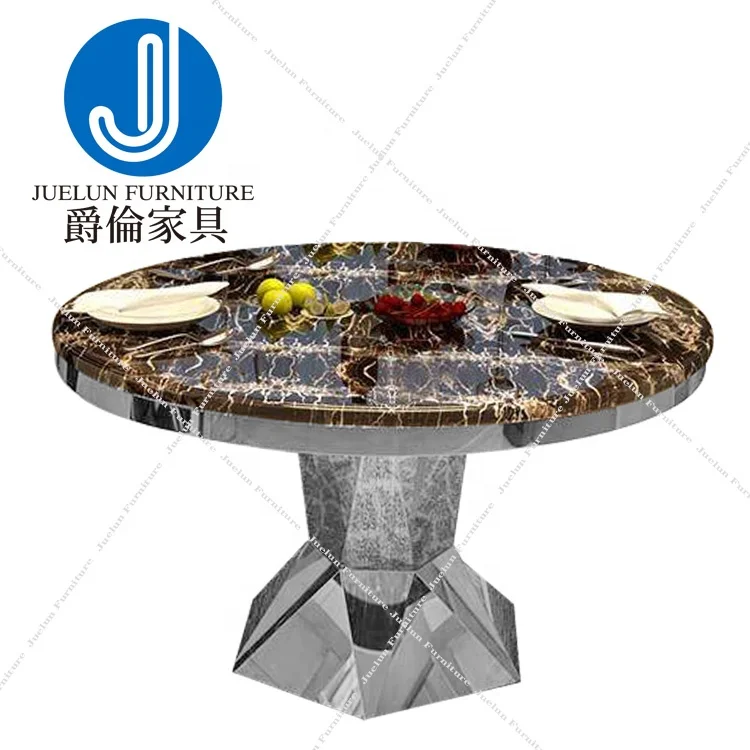 Manufacture dark brown marble natural stainless steel hexagon table rustic round turkish table