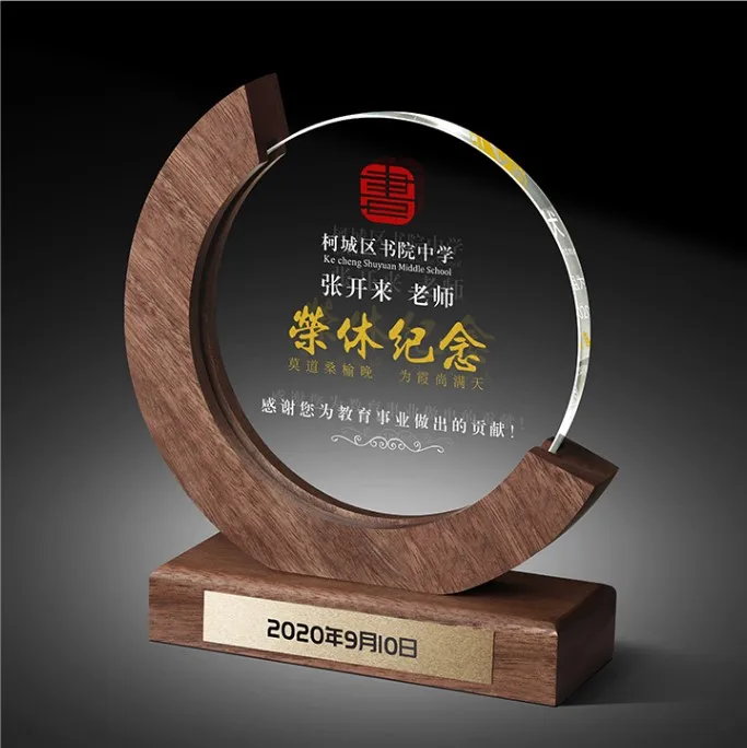 product crystal glass plaque with wooden base  ornament awards-35