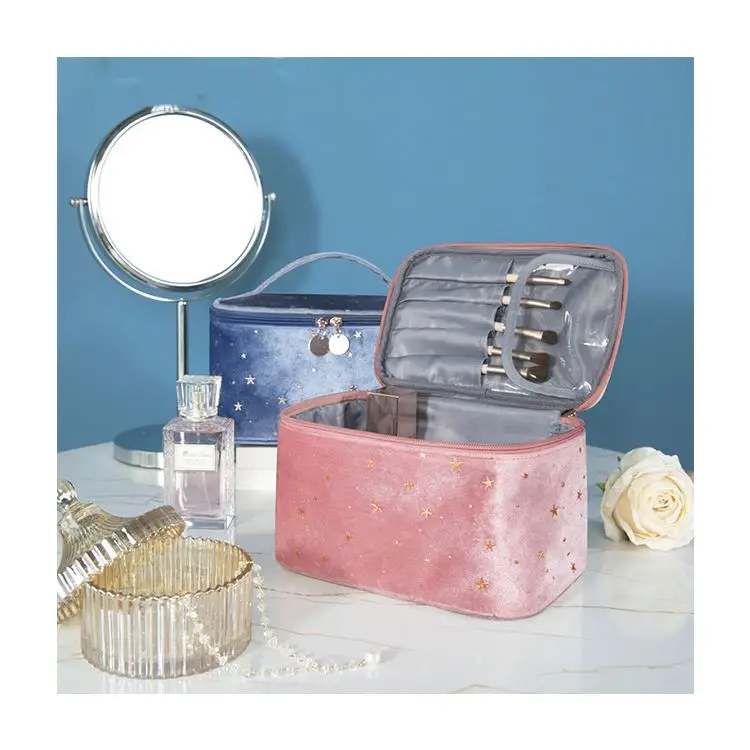 Large Capacity Portable Soft Velvet Makeup Organizer Toiletry Pouch