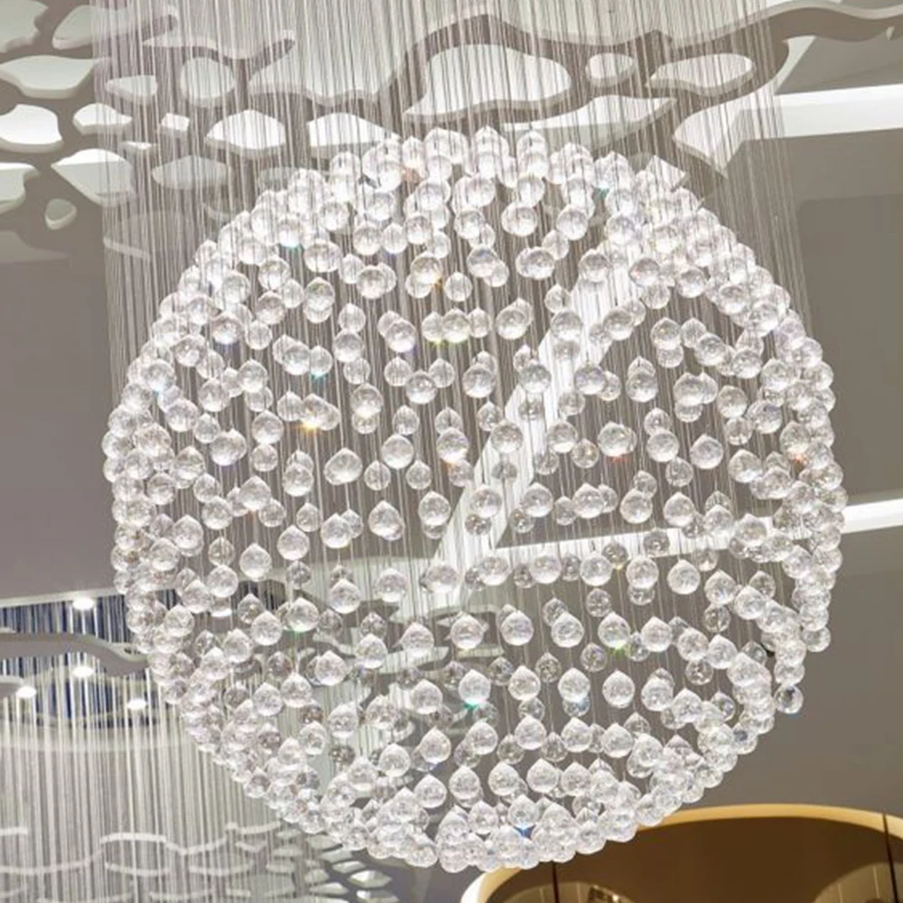 Modern large Crystal Chain Ring Glass Ball Lustre Bead pendant lighting Led Ceiling Light Chandelier