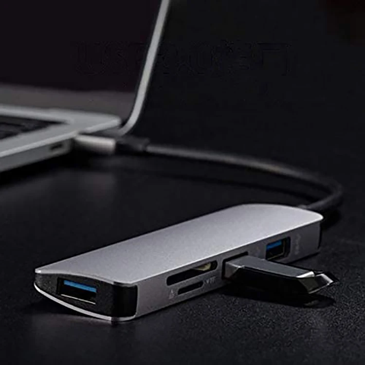
Multi Port USB C Adapter Hub, Type C Cable USB 3.0 Converter, 5GBPS Super Fast Data Transfer 5 in 1 USB Hub Dock with SD/TF 