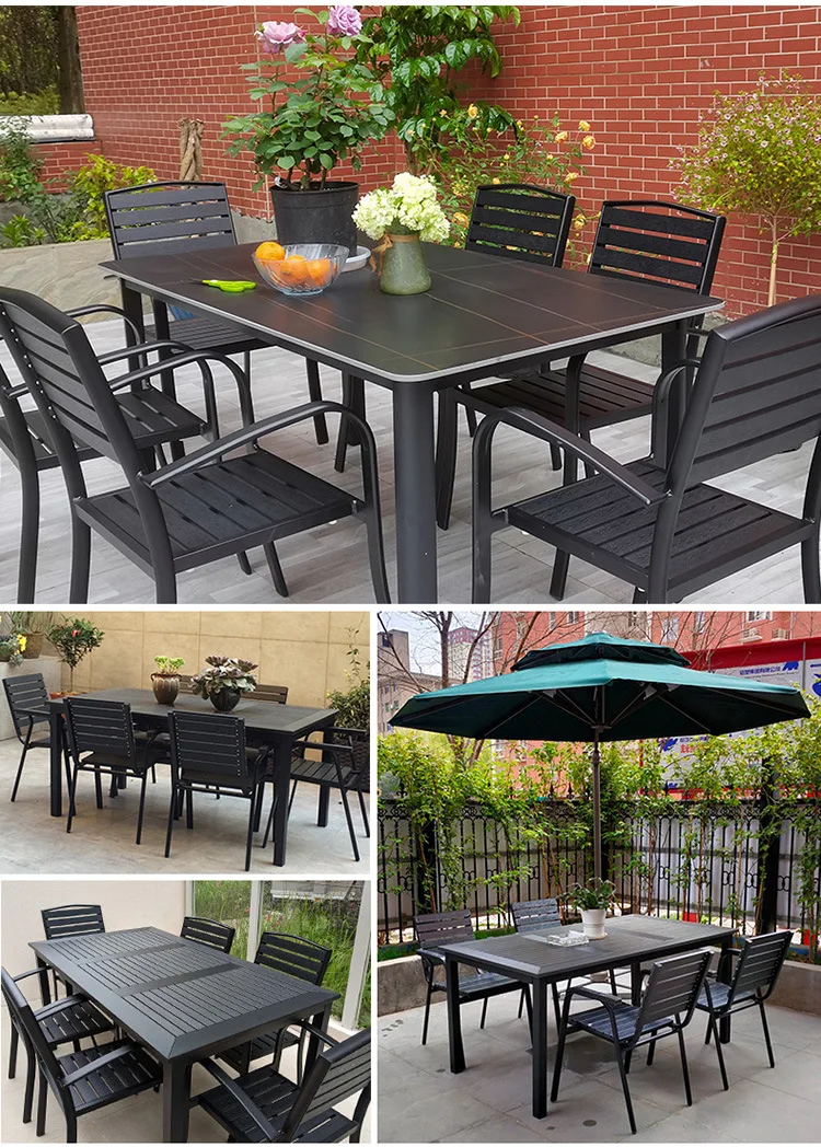 Modern Outdoor Dining Table Chair Set Metal Wood Furniture for Patio ...