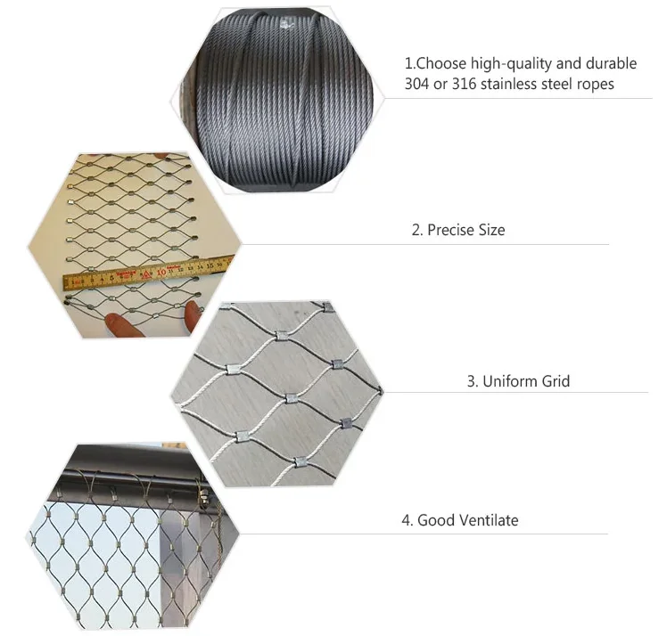 316l Stainless Steel Wire Rope Mesh Decorative And Animal Zoo Protective Fence