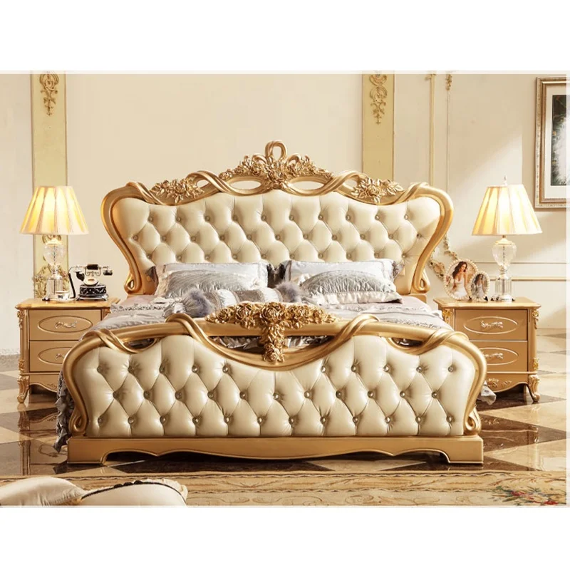 European Royal Home King Size Solid Bed Wood Furniture Set Luxury ...