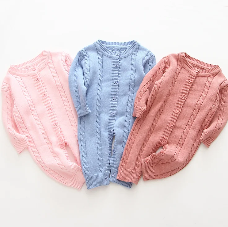 Long-sleeved unisex newborn baby clothes solid color capless toddler button jumpsuit