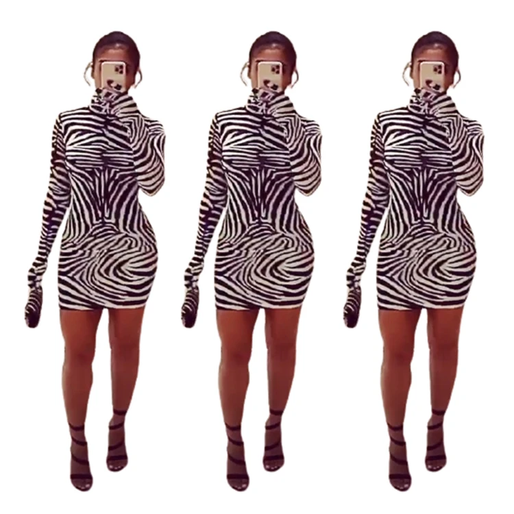 Woman Tops Fashionable Latest Design 2021 Stylish Zebra Printing Sexy Dress Women Elegant Casual Dress Club Dresses