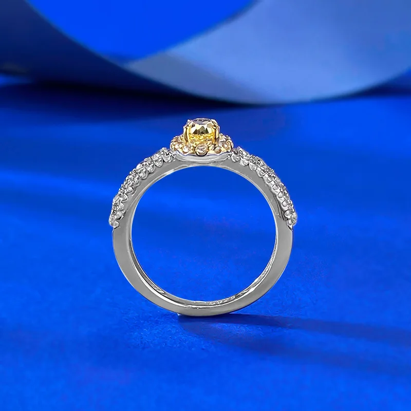 S925 Silver High Lab Diamond 4*6 Pigeon Egg Ring Pink Diamond Yellow Diamond Fine Rings