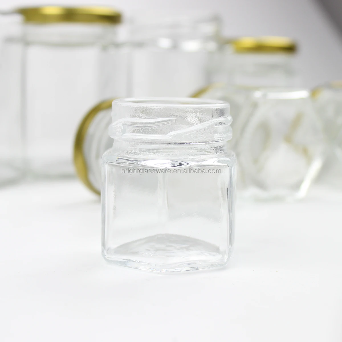 Jars Hexagon Glass For Honey,Jam,And Canning Food With Gold Metal Lid