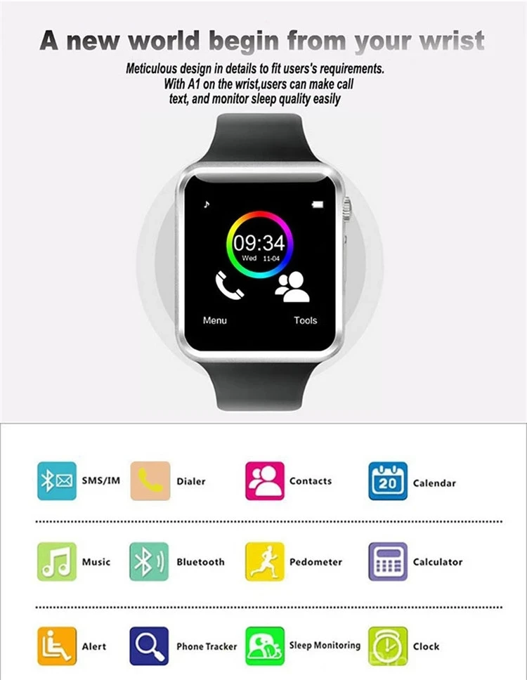 Montre connectée A1 avec téléphone portable, 1.54 pouce, meilleur marché, usine