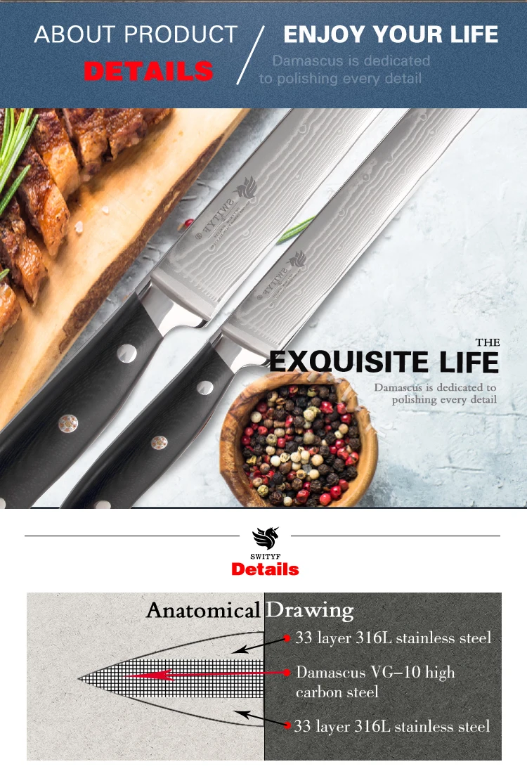 Best G10 Handle Damast Vg10 Meat Carving Knife Buy Damascus Knife