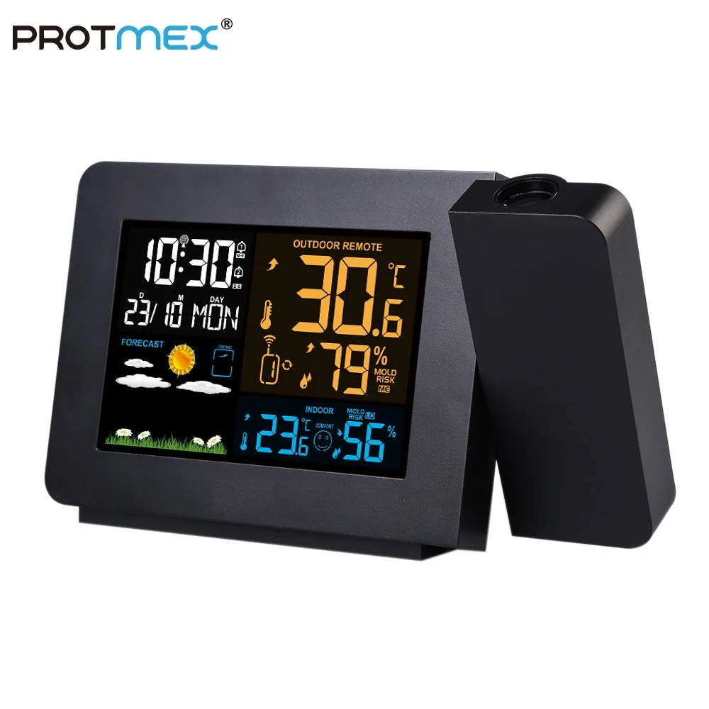 
Projection Alarm Clock With Weather Station Forecast PT3391 Weather Clock display Indoor Outdoor temperature Humidity 