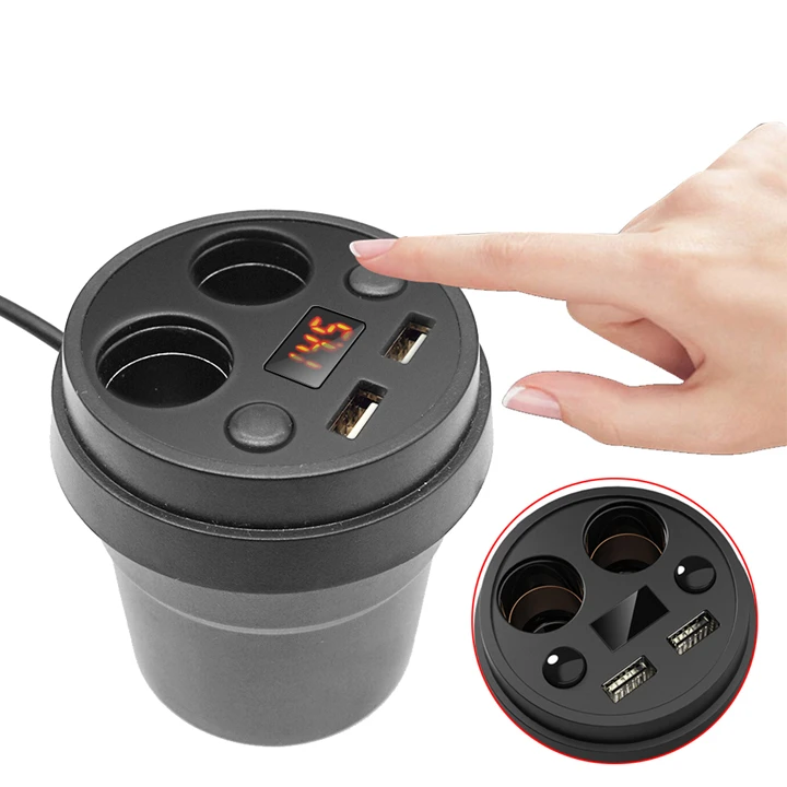 High Speed Charging Multiple Outlets Two Usb Splitter Car Cup Holder