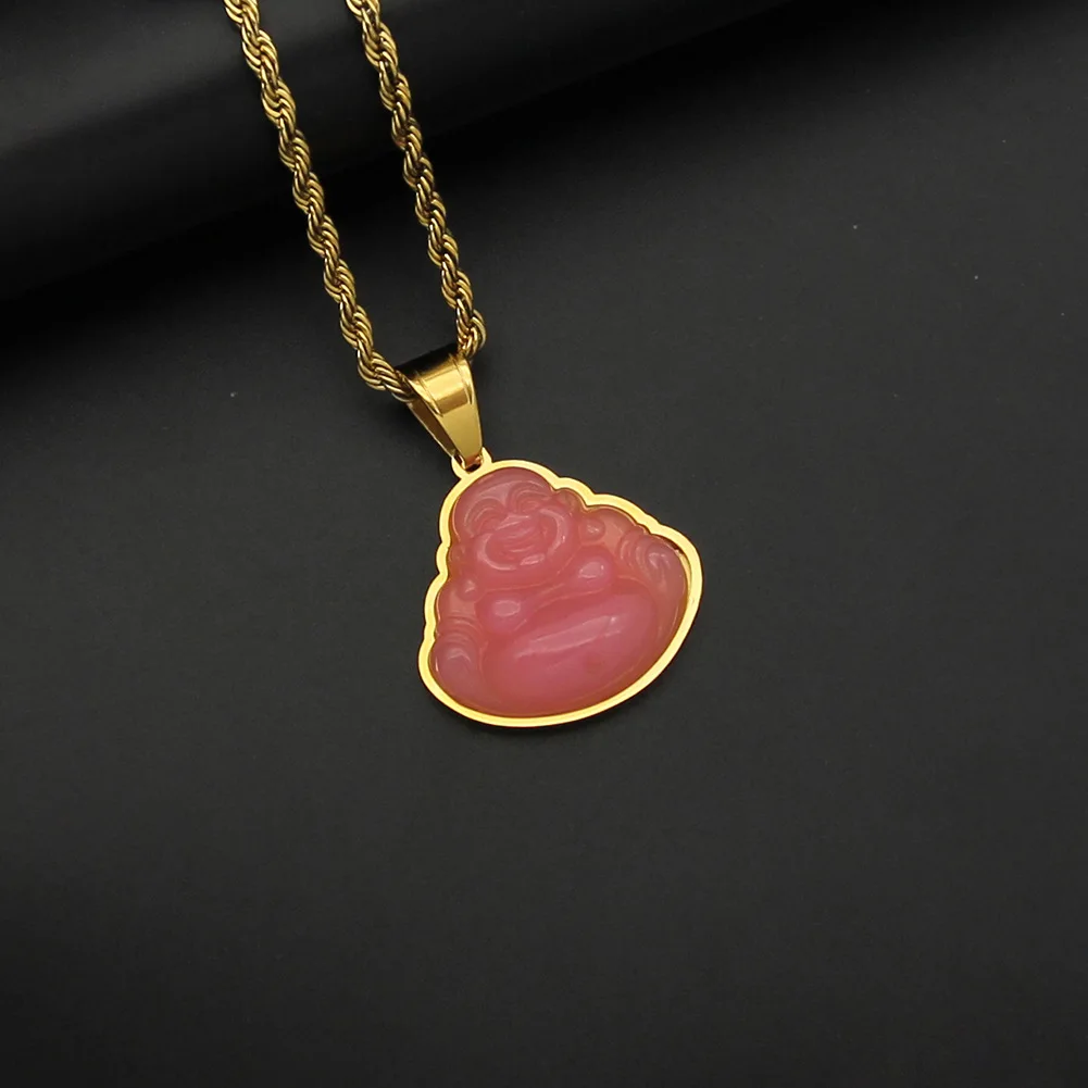 不锈钢复古玉佛项链14 k包金首饰