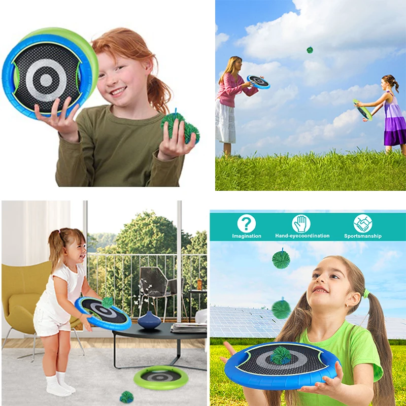 Outdoor Throwing Catching Trampoline Paddle Game Toy Play Set Flying