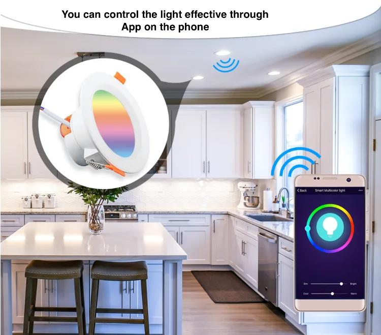 Indoor Wifi Smart Led Downlight 7W 9W RGB 2700K-6500K Tuya Smart Downlight White Body Lamp Alexa Voice Control Bulb