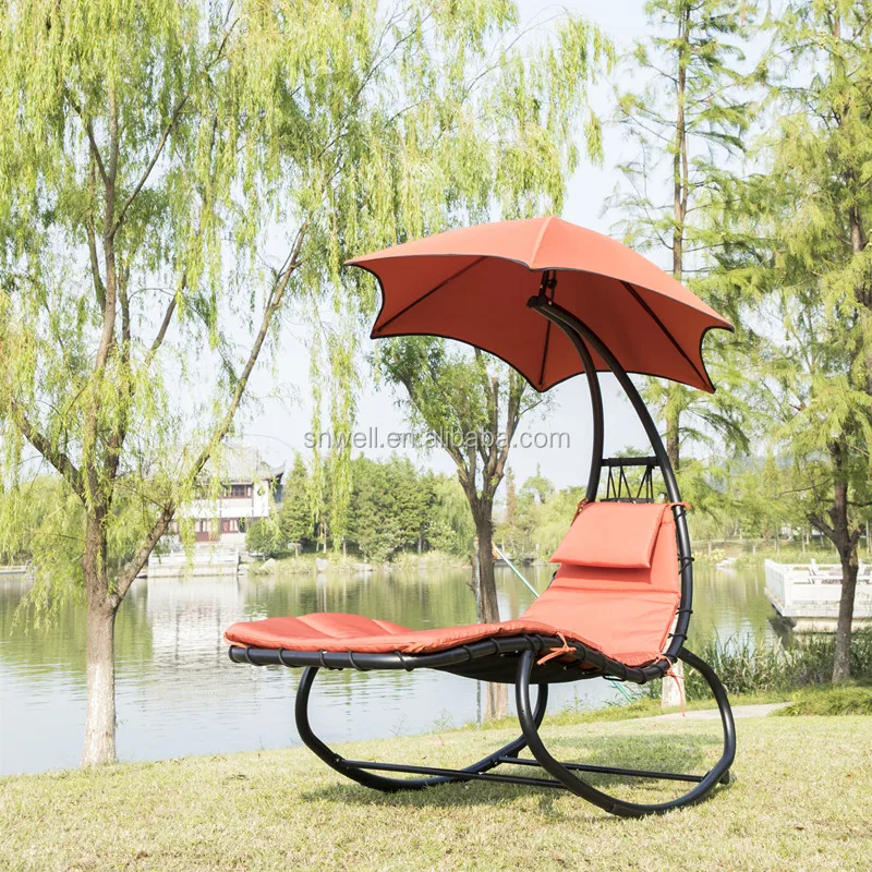 Hanging Curved Chaise Lounge Chair Swing For Backyard Indoor Outdoor Patio Hammock With Canopy