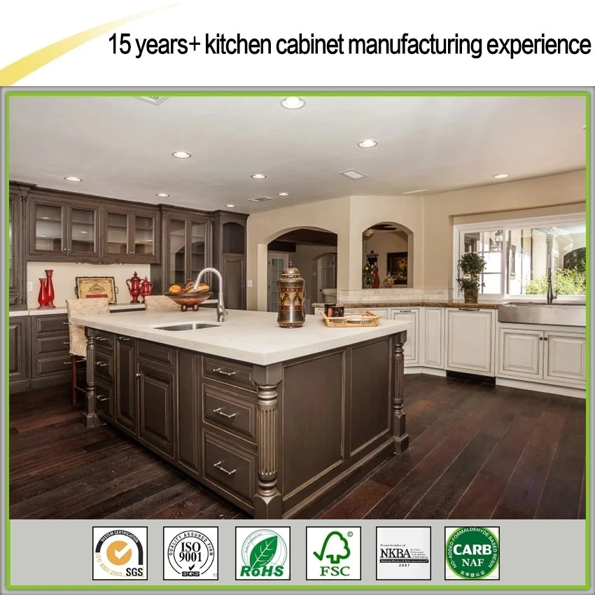 New Fashionable Design of Wulnut Color Solid Wood Kitchen Cabinets Hanging Cabinet Made in China