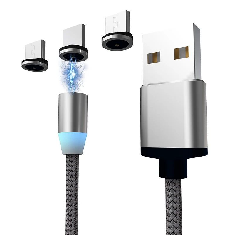 Free Shipping Type C Micro USB Magnetic Charging Cable LED Light 1M Magnetic Charger Cable For IOS Android