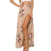 Summer Women Boho Floral Tie Up Waist Beach Side Split Wrap Custom Print Maxi Skirt With Lining