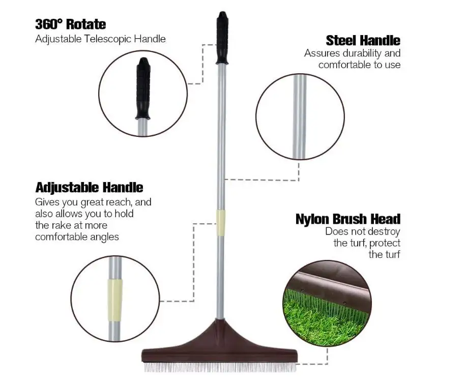 Telescopic Artificial Turf Cleaning Brush Lightweight Steel Handle ...