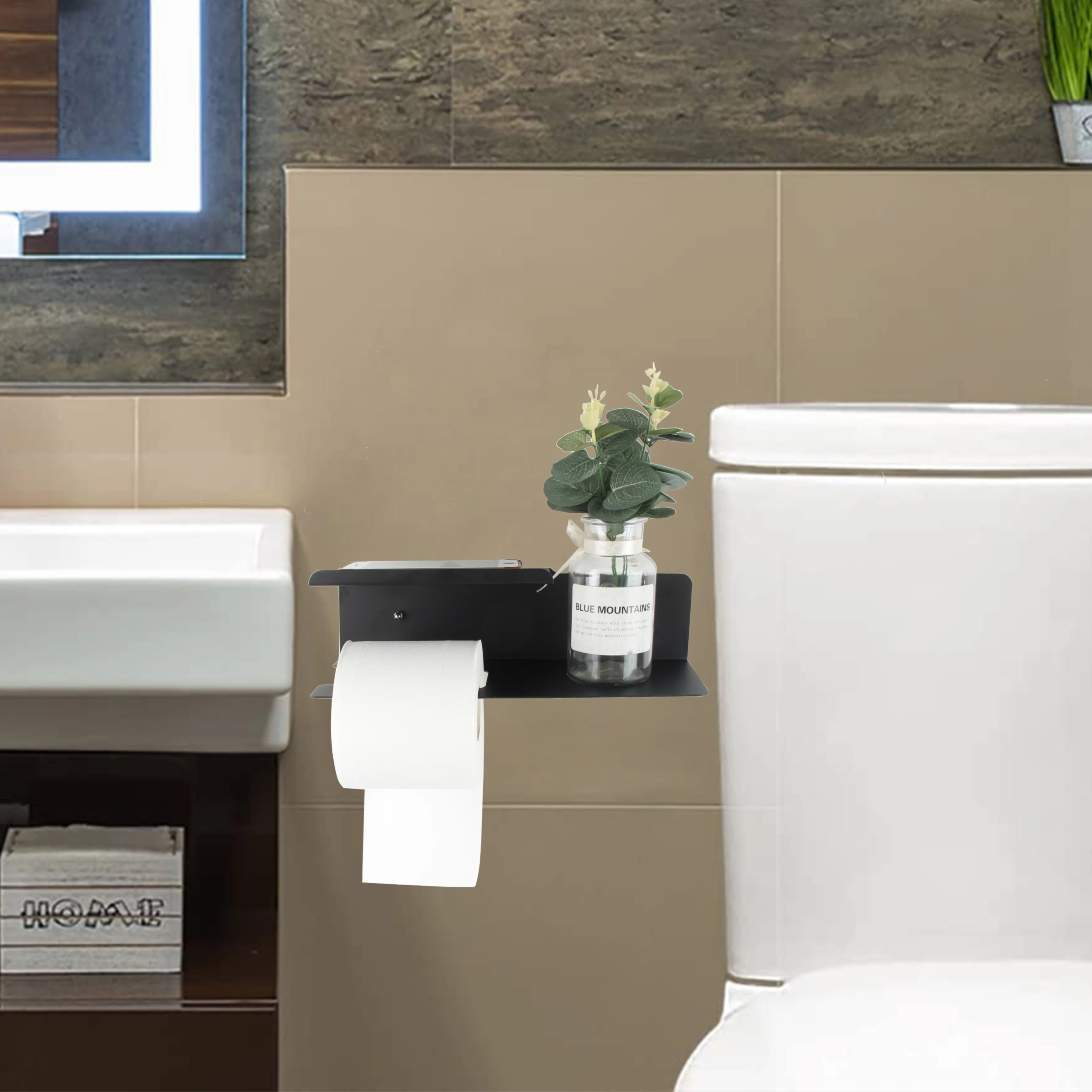 304 Stainless Steel Black Wall Mounted Toilet Paper Roll Holder With