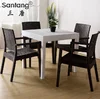 Free sample stacking cheap patio garden set dining table and chair rattan design stackable outdoor plastic dining garden set